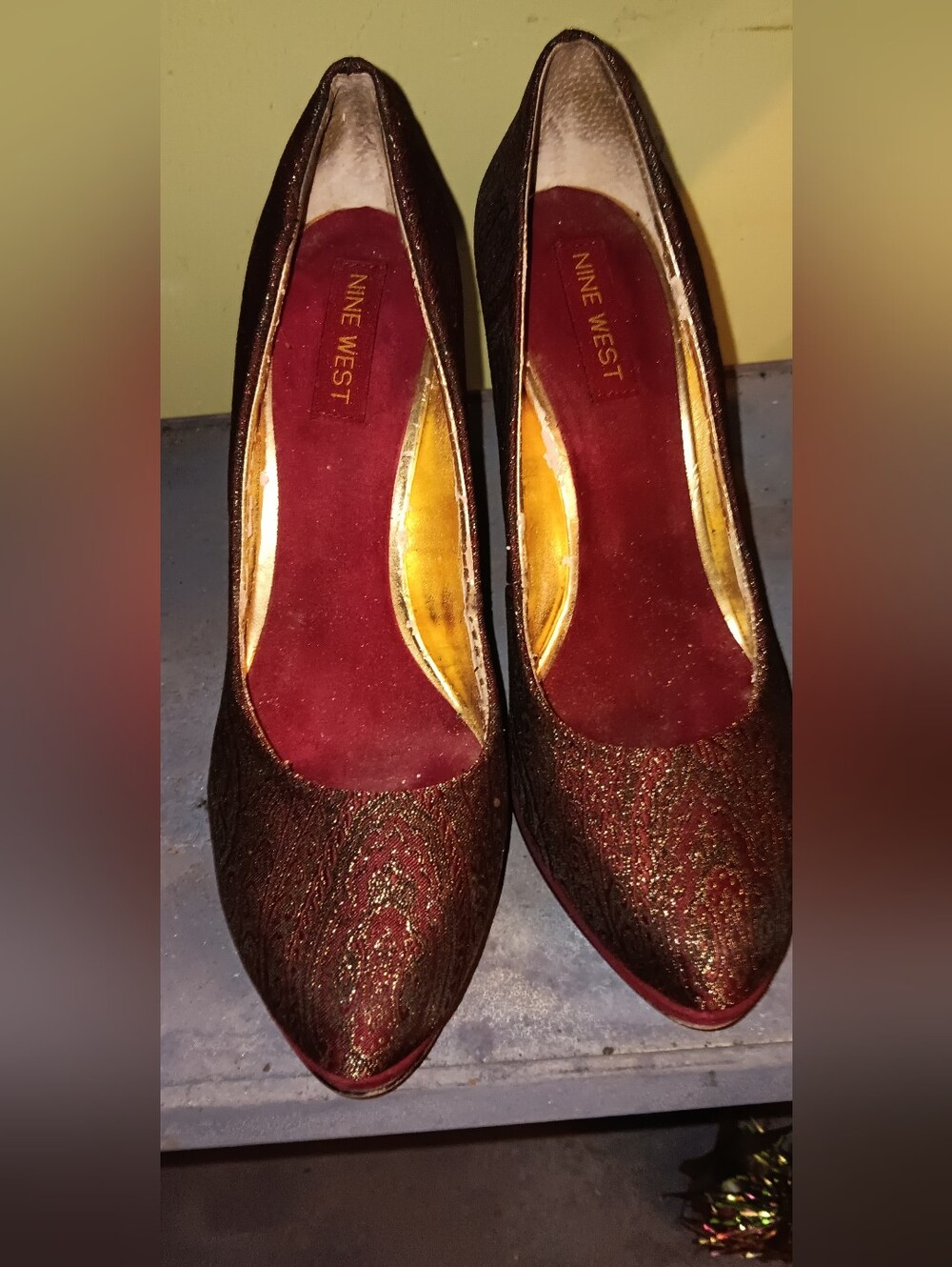 Nine West Metallic Burgundy and Gold Pointed-Toe Pumps